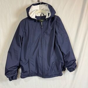 Eddie Bauer Women's Hooded Jacket Size L Navy Blue Zip Front Lightweight Coat